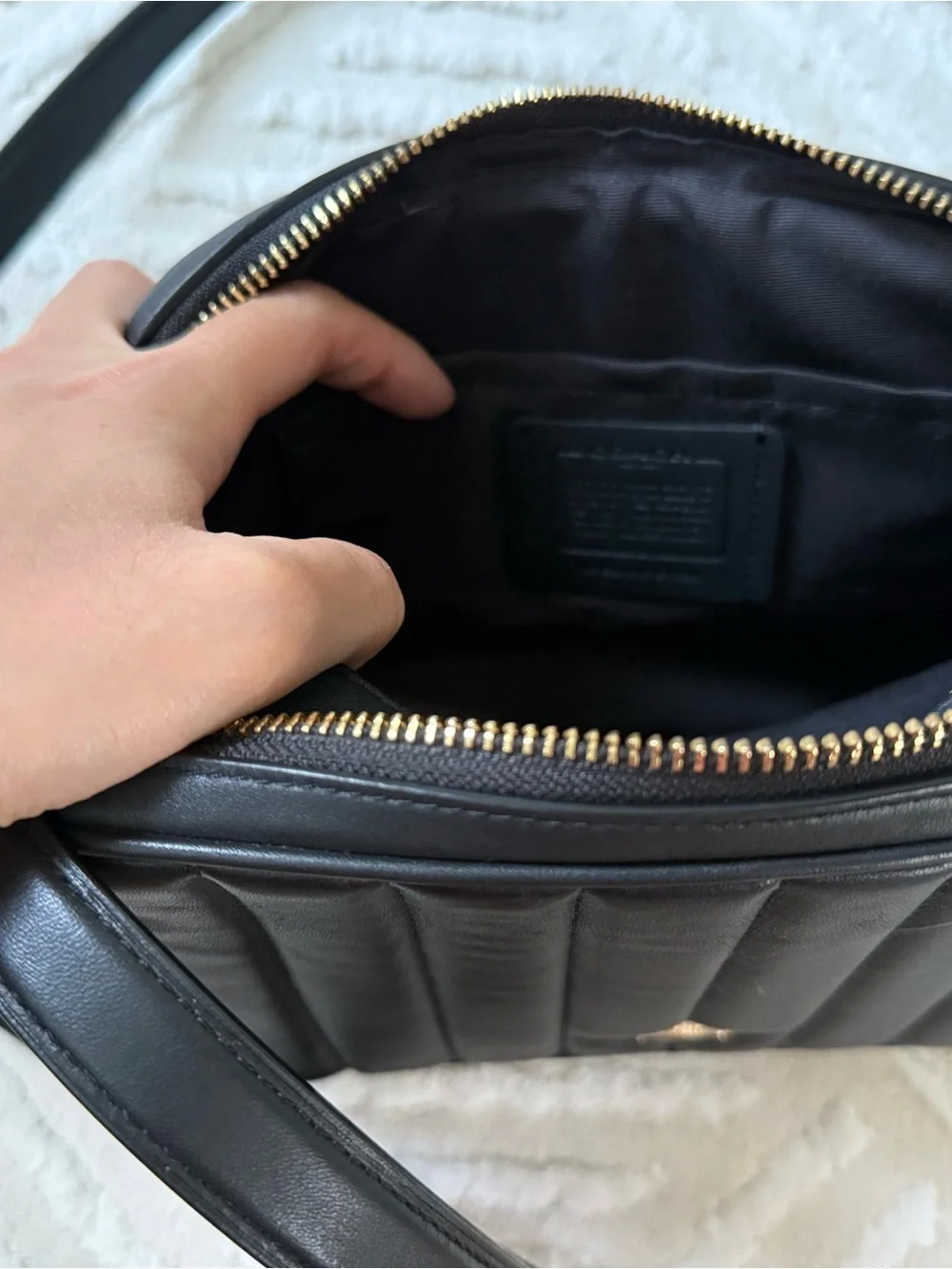 COACH Black Quilted Crossbody Bag with Gold Hardware